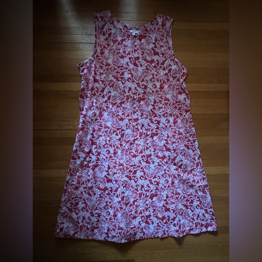 Vtg J. Jill Red & White Linen/Cotton Botanical Dress, Size XL